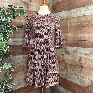 JUDE CONNALLY Geometric Print 3/4 Sleeve Mini Fit n Flare Dress With Pockets